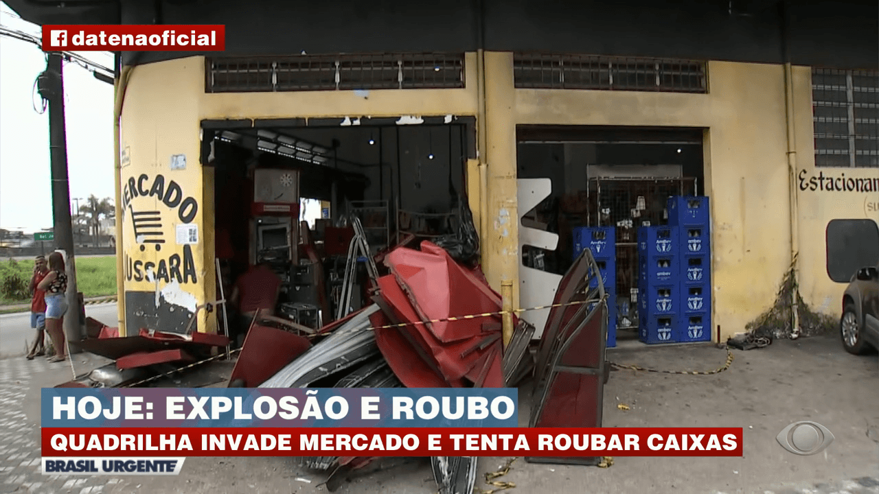 Quadrilha invade mercado e explode caixas eletrônicos Band