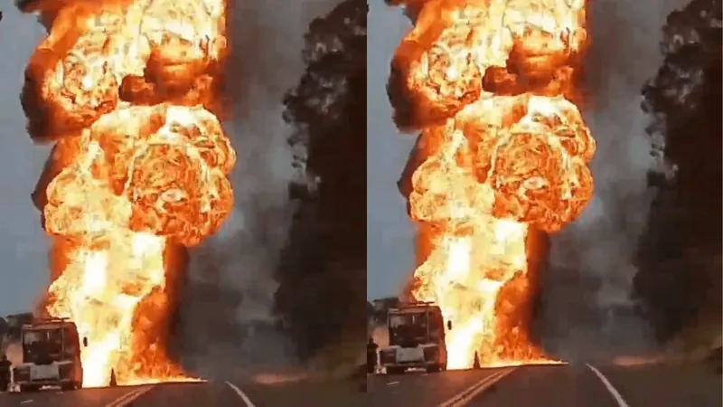 Caminhão-tanque com combustível pega fogo e rodovia de Birigui é interditada