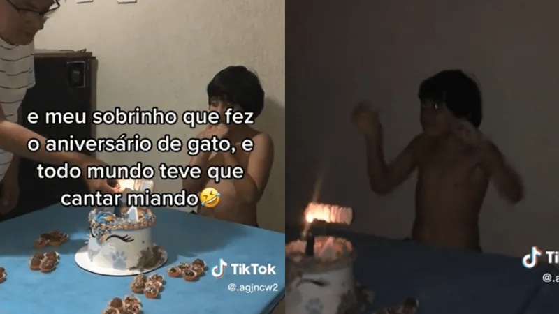 Menino faz aniversário e obriga convidados a cantarem os parabéns miando