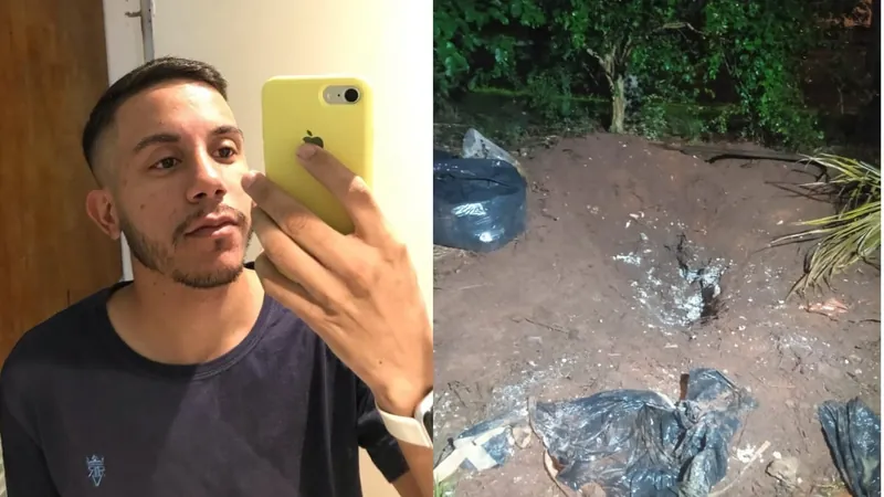 Jean Carlos Novais, de 26 anos, e o local onde o corpo foi encontrado