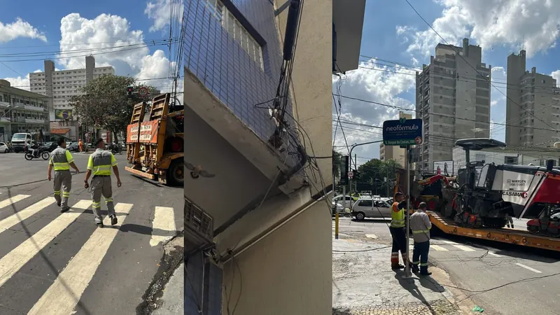 Caminhão enrosca em fios e causa queda de energia em loja no Centro de Campinas