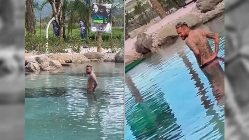 Mesmo interditada, Neymar pula em lago em mansão no RJ