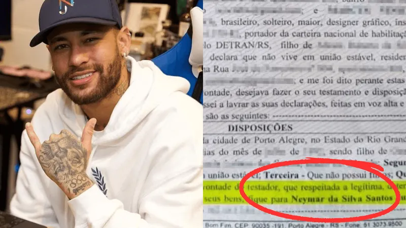 Homem faz testamento e deixa parte dos bens para Neymar