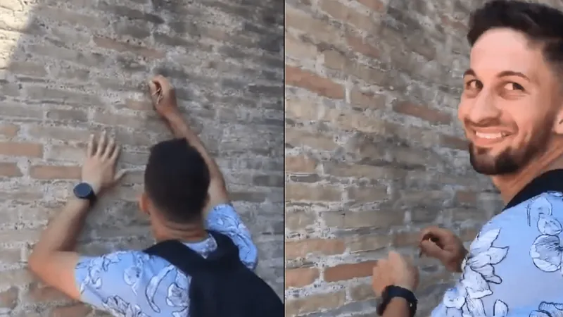 Turista é flagrado vandalizando o Coliseu de Roma e pode ser preso