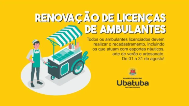 Ambulantes de Ubatuba devem renovar licença até 31 de agosto