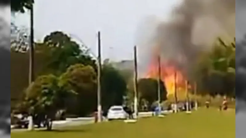 Queimada atinge área de vegetação no DCTA, em São José dos Campos