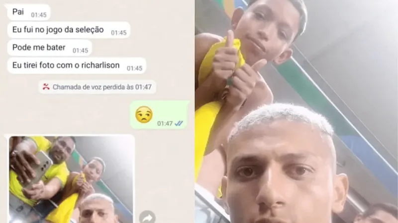 Garoto vai escondido para jogo do Brasil e tira foto com jogador Richarlison