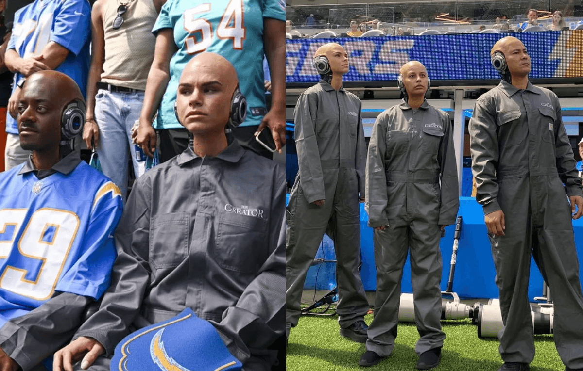 Jogadores de futebol americano em jogo de ação com fundo de estádio de  futebol