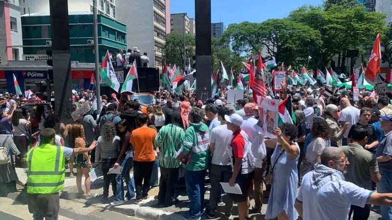 Federação Árabe Palestina faz protesto em SP contra conflito no Oriente Médio