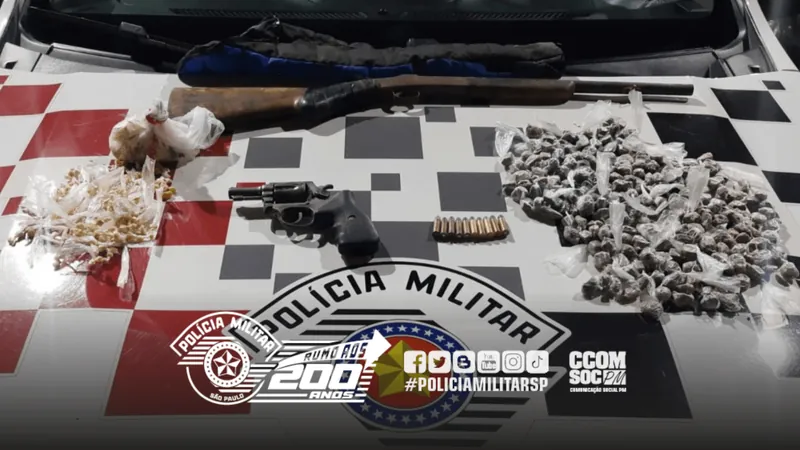 Armas e drogas são apreendidas pela Polícia Militar em Taubaté