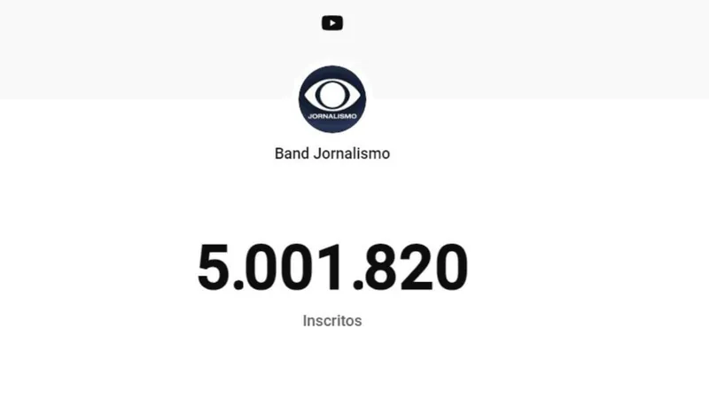 Band Jornalismo atinge marca de 5 milhões de seguidores no YouTube