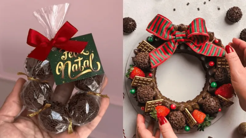 Guirlanda de brigadeiro ou brownie é ideia criativa de lembracinha natalina