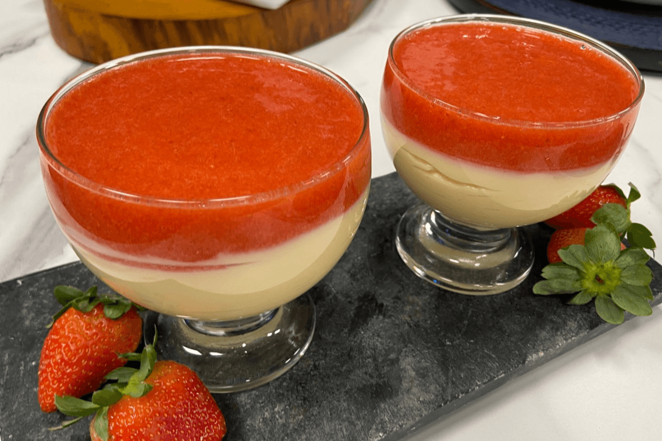 Creme na taça com cobertura de morango | Band Receitas