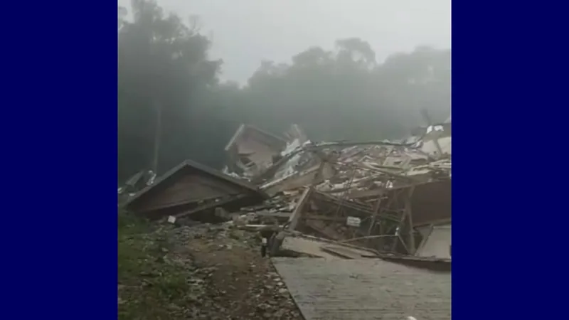 Efeitos dos temporais fazem prédio desabar em Gramado (RS)