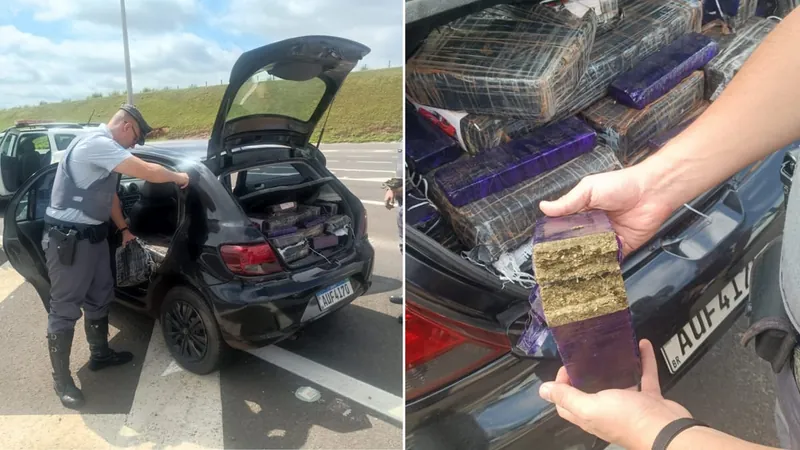 PM apreende 690 tijolos de maconha dentro de carro em rodovia de São Pedro