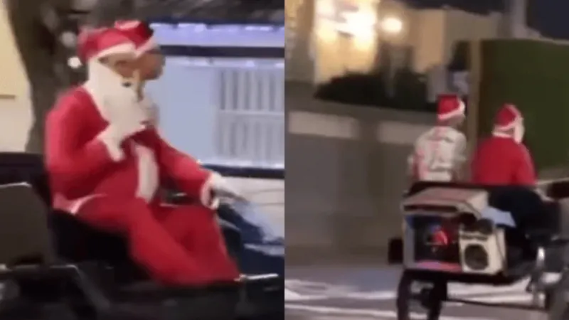 Papai Noel carroceiro é parado pela polícia na Paraíba