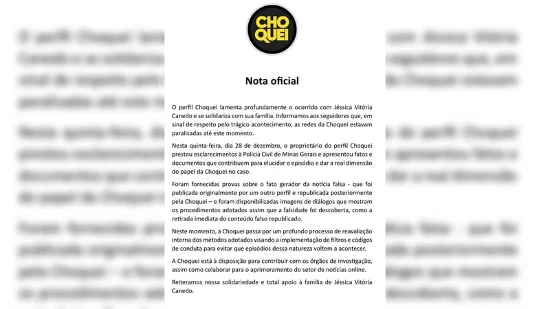 Choquei afirma que notícia falsa foi publicada inicialmente em outro perfil