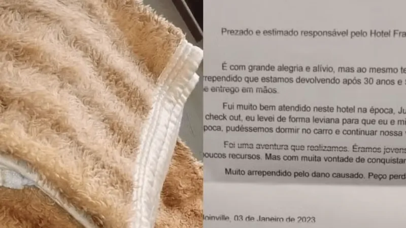 Casal devolve cobertor levado de hotel depois de 30 anos