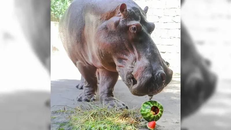Festa especial no BioParque do Rio para a hipopótamo Bocão que completa 30 anos
