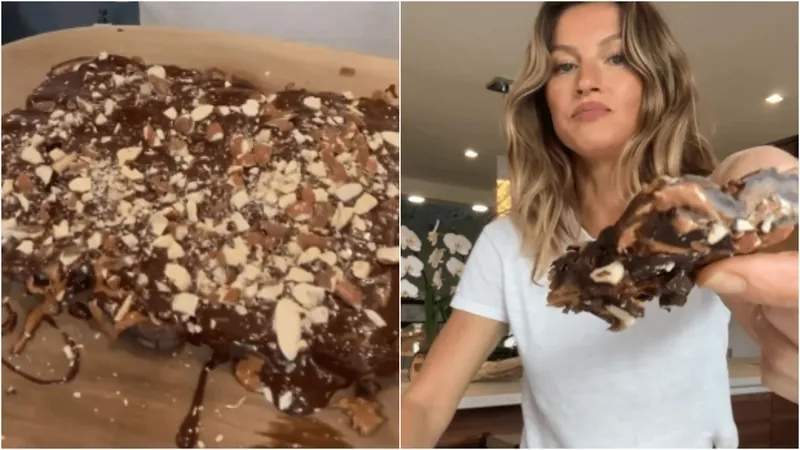 Gisele Bündchen ensina a fazer barra de chocolate saudável