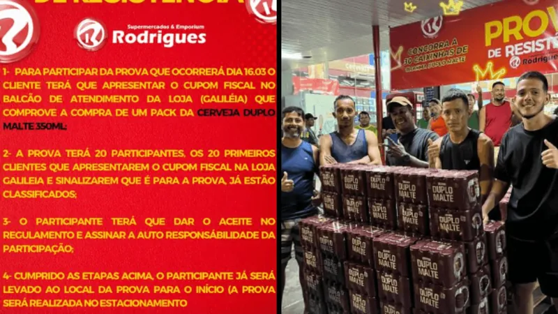 Supermercado promove prova de resistência para dar cerveja de graça em Manaus