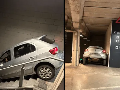 Torcedor do Cruzeiro erra em estacionamento, e carro cai em escadas do Mineirão