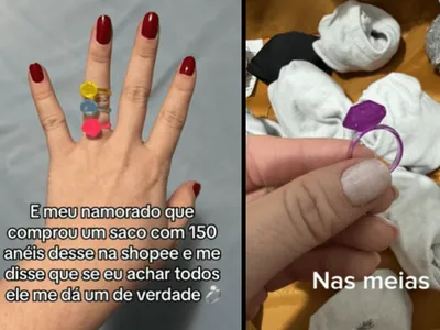 Mulher é desafiada a achar 150 anéis de plástico para ser pedida em casamento