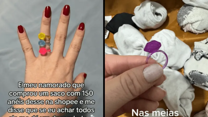 Mulher é desafiada a achar 150 anéis de plástico para ser pedida em casamento