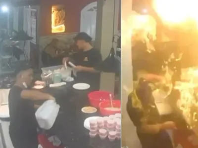 Vídeo: funcionário abre garrafão de álcool e causa explosão em churrascaria