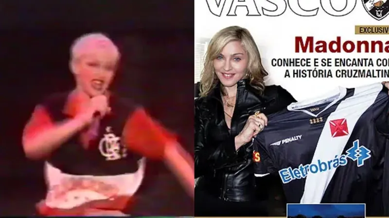 Madonna com a camisa do Flamengo e do Vasco