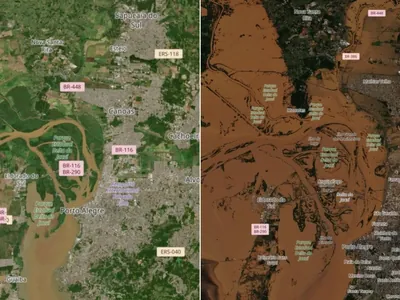 Imagens de satélite mostram antes e depois da destruição na Grande Porto Alegre