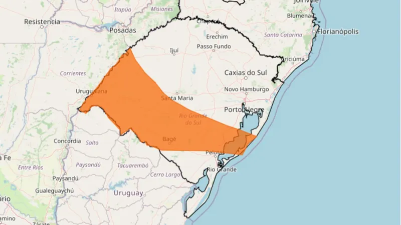 Alerta laranja emitido pelo Inmet para fortes chuvas no sul do RS