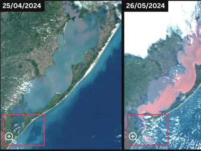 Imagens de satélite mostram Lagoa dos Patos antes e depois da lama do Guaíba