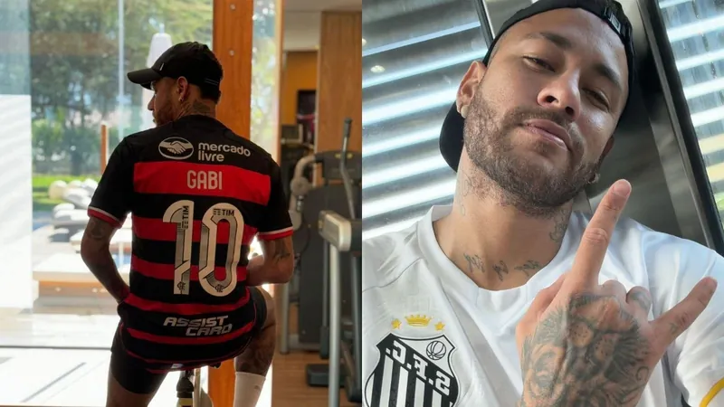 Neymar posta foto com a camisa do Flamengo e em seguida, com a camisa do Santos