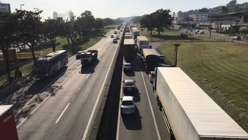 Caminhoneiros fazem carreata na Rodovia Presidente Dutra, na manhã desta segunda-feira (14)