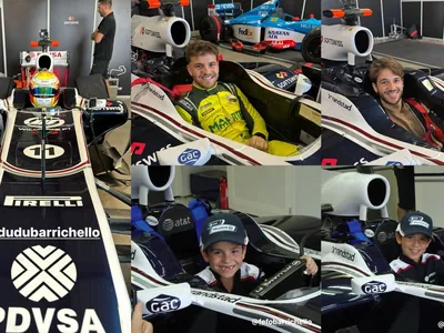 Rubens Barrichello realiza sonho de andar em carro de F1 com os filhos