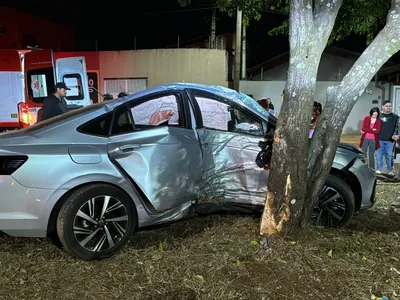 Motorista fica em estado grave após bater carro contra poste e árvore em Limeira