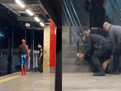 'Homem-Aranha' é atacado no metrô e joga o agressor nos trilhos