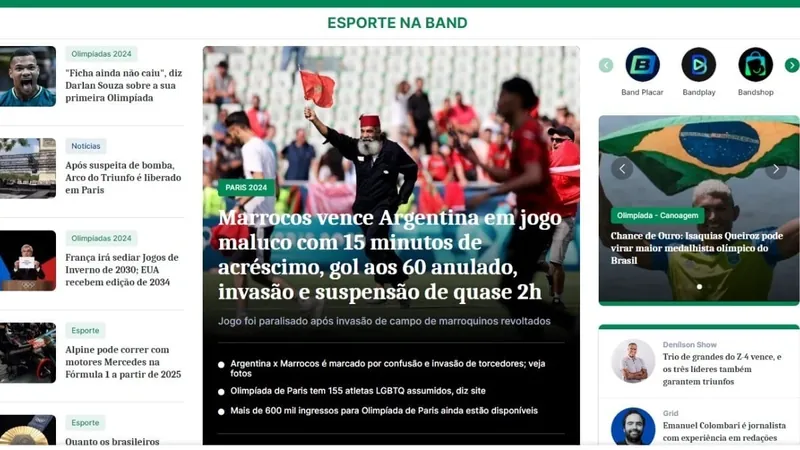 Esporte na Band ganha nova home mais moderna e dinâmica