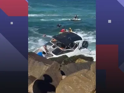 Embarcação colide com pedras do Quebra-Mar na Barra da Tijuca