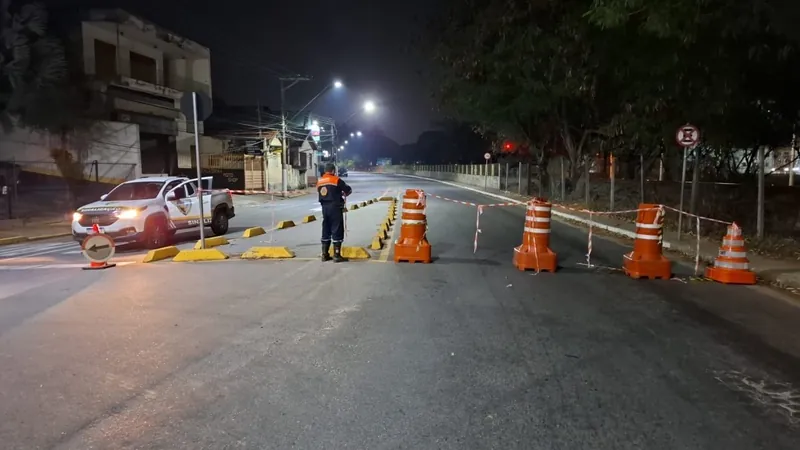 Avenida Padroeira Brasil em Guaratinguetá é interditada por conta de risco de queda de árvore