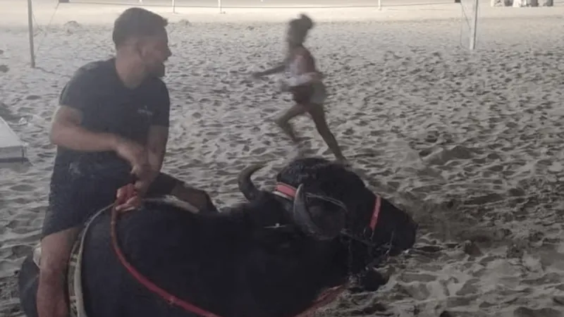 Homem é visto passeando com búfalo na praia de Copacabana