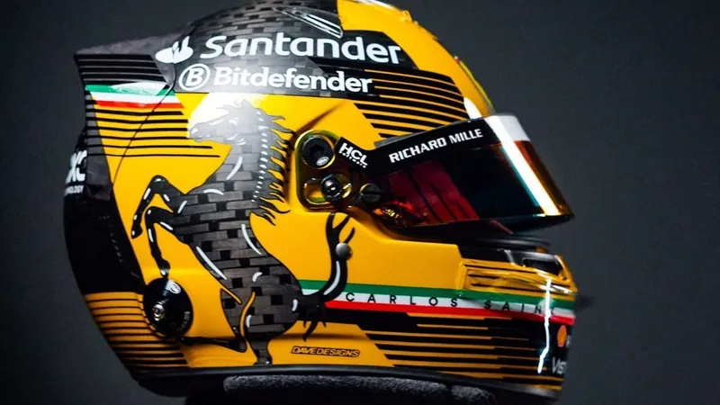 Dupla da Ferrari apresenta capacetes especiais para Itália; casco de Sainz bomba nas redes