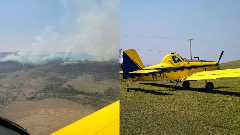 Aeronave é usada no combate aos focos de incêndio em Pompéia