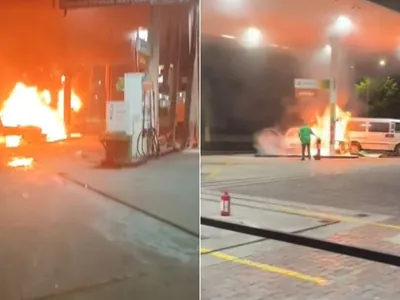 Vídeo: carro bate em bomba de posto de gasolina e provoca explosão em SP