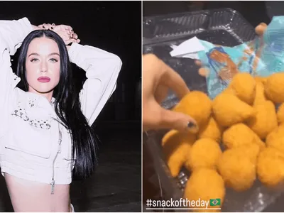 Diva acessível! Katy Perry experimenta coxinha antes de show no Brasil: "Lanche do dia"