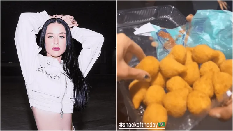 Diva acessível! Katy Perry experimenta coxinha antes de show no Brasil: "Lanche do dia"