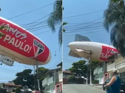 Vídeo: dirigível com escudo do São Paulo FC cai em Osasco (SP); duas pessoas ficaram feridas