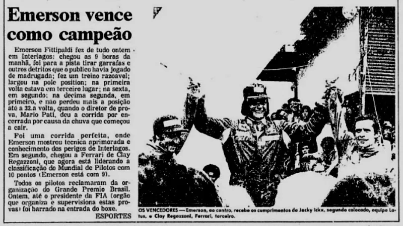 Há 50 anos, Emerson Fittipaldi superou lixo e chuva para vencer em Interlagos