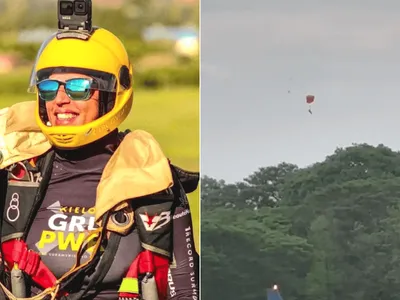 Vídeo mostra queda de paraquedista após falha em equipamento durante salto em SP